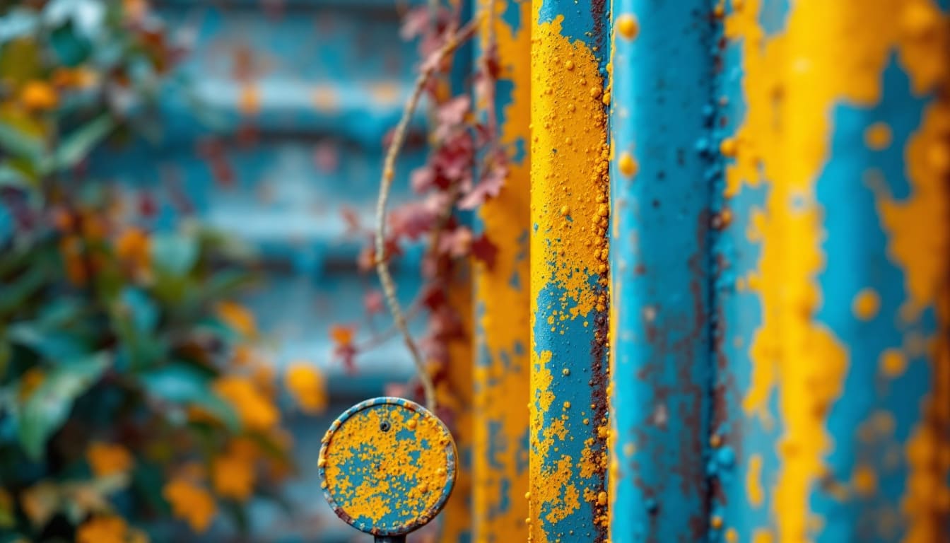 textura metal oxido amarillo azul detalle industrial