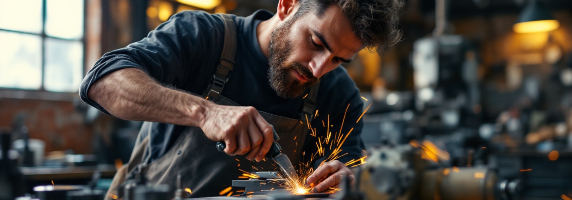 soldador trabajando una pieza de metal
