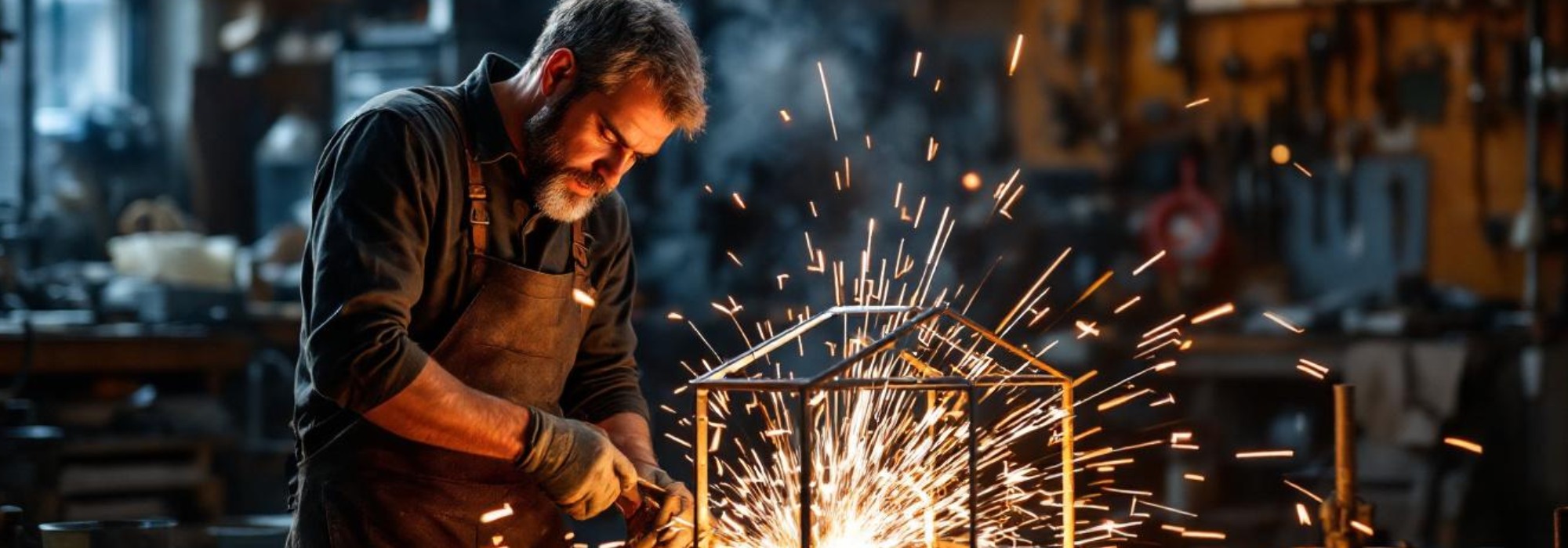 soldador uniendo una pieza metalica