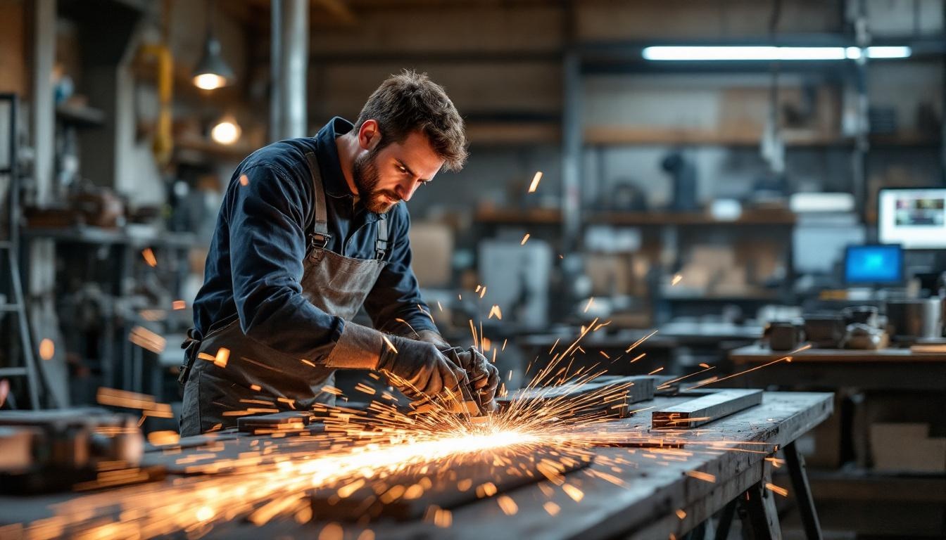 trabajador soldando piezas