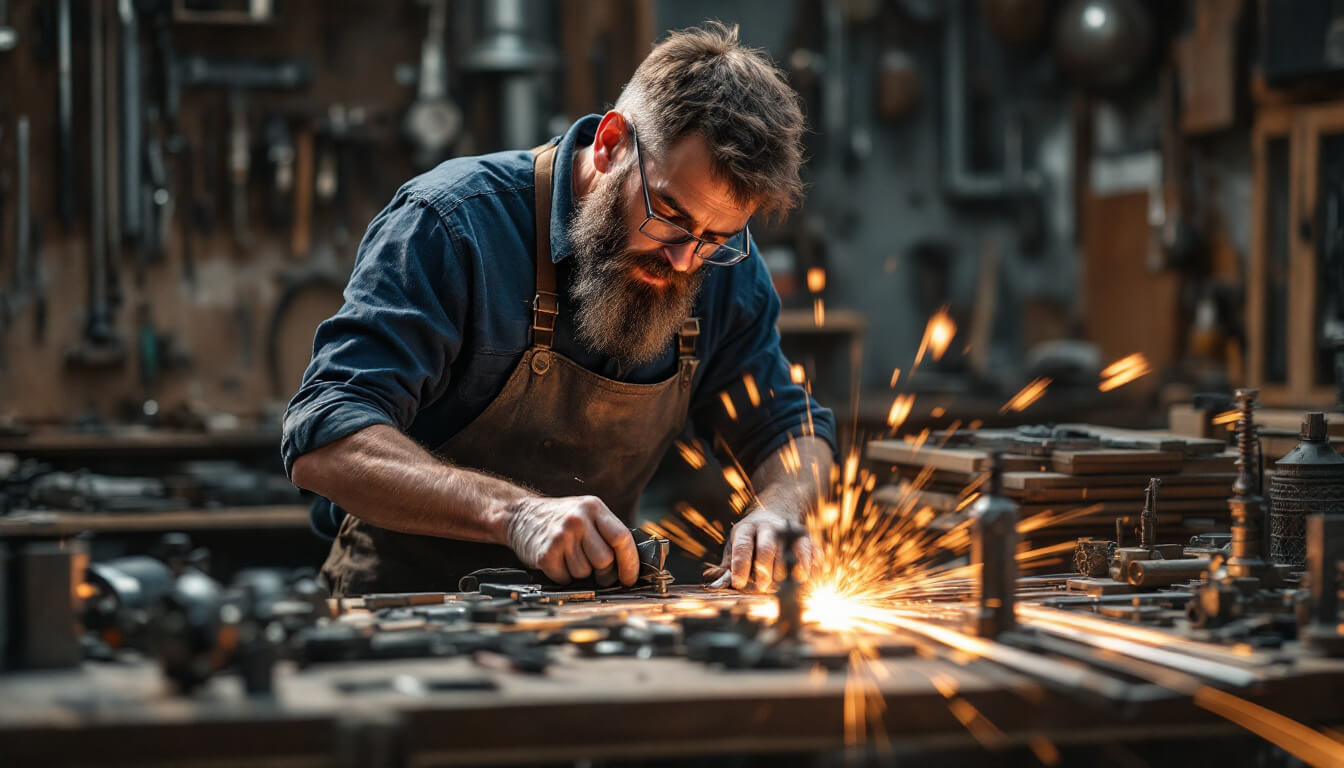 herrero con gafas trabajando